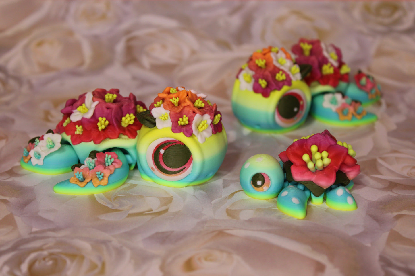 State Flower Turtles or Flower Turtles 3.5 inches Long Multiple Varieties to choose from-Articulated 3d Printed Figurine