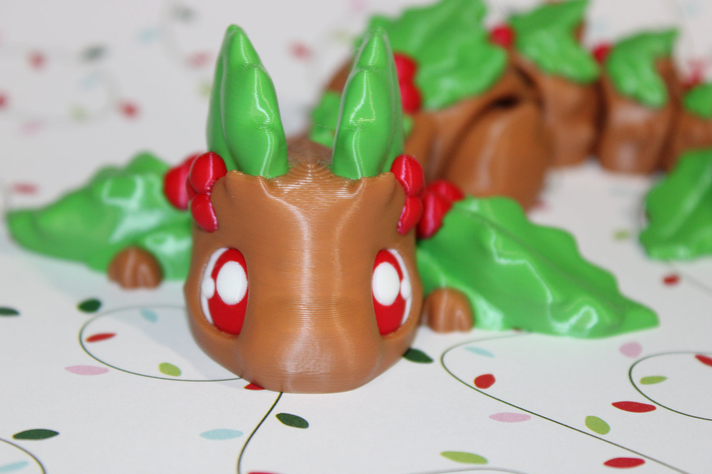 3D Printed Articulated Dragon Fidget Toy: Mistletoe Dragon 8.5" long