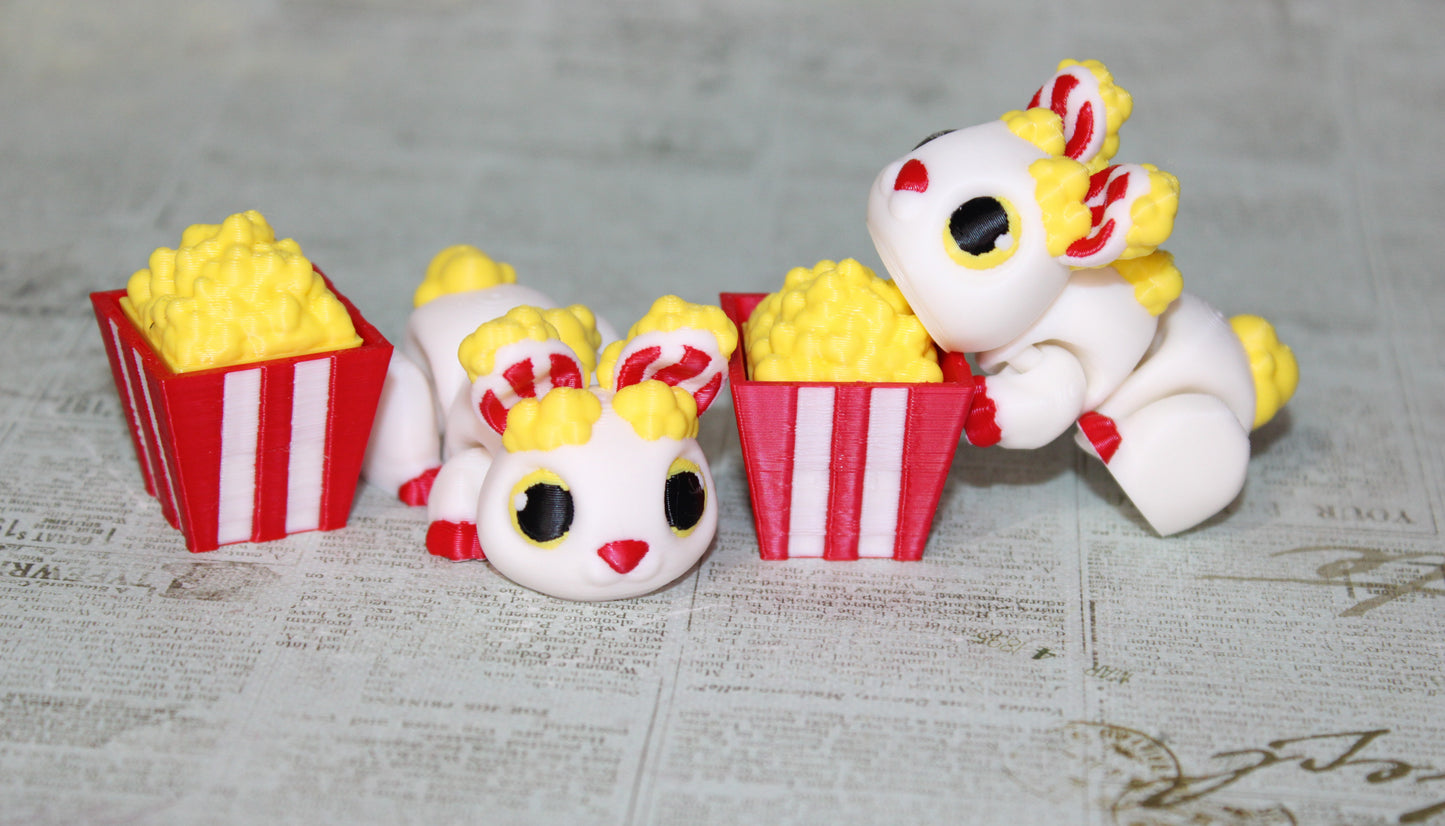 Hopcorn Bunny with Popcorn Container Options Articulated 3d Printed Figurine