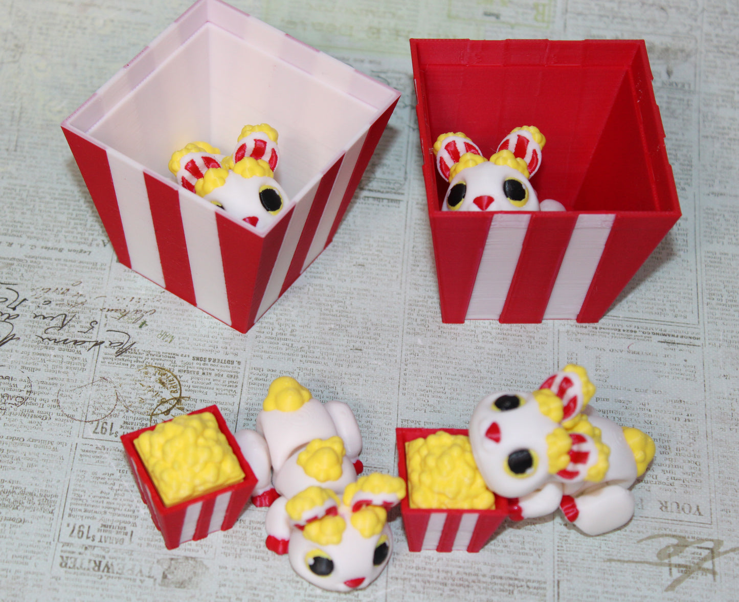 Hopcorn Bunny with Popcorn Container Options Articulated 3d Printed Figurine