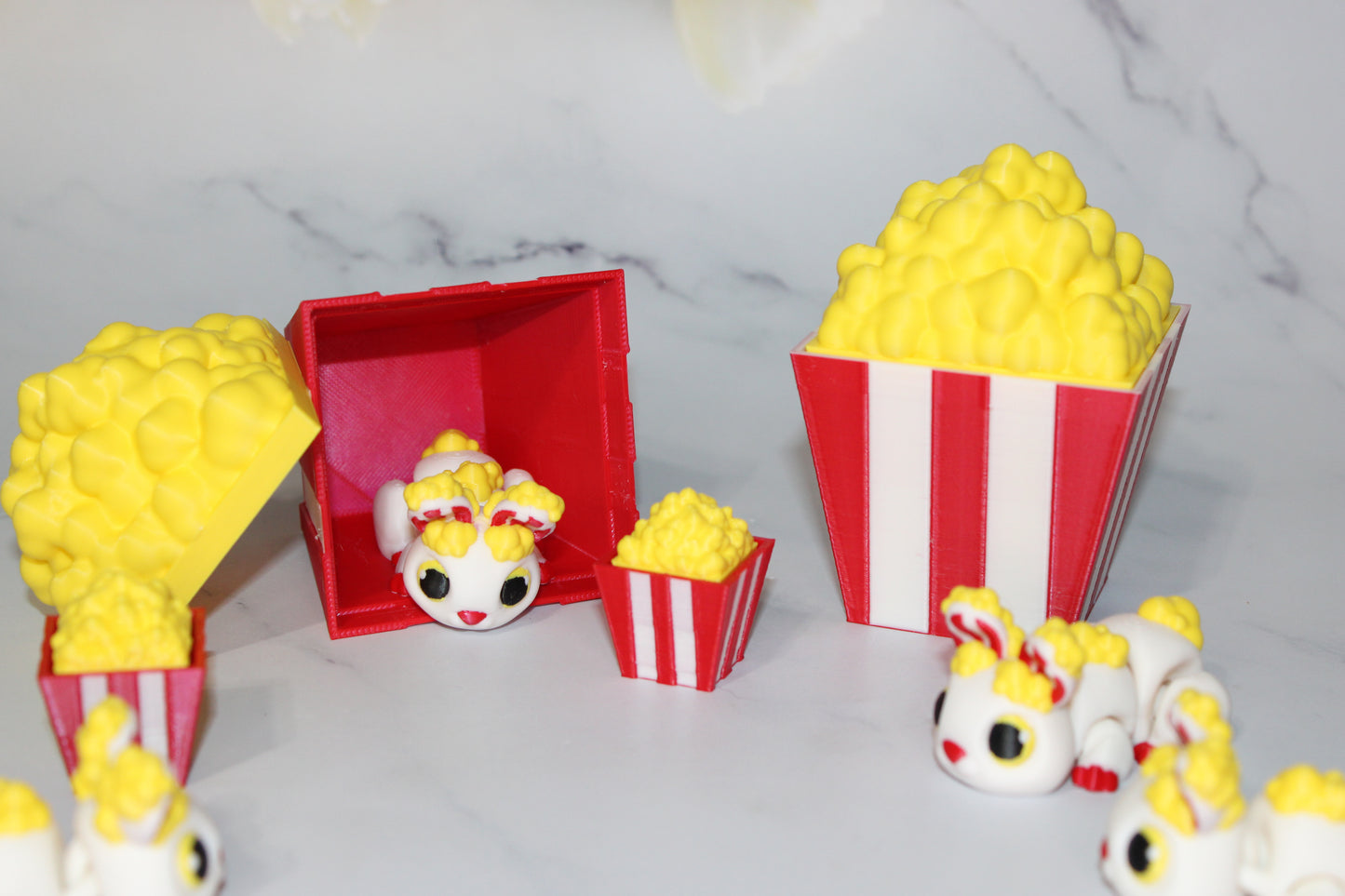 Hopcorn Bunny with Popcorn Container Options Articulated 3d Printed Figurine