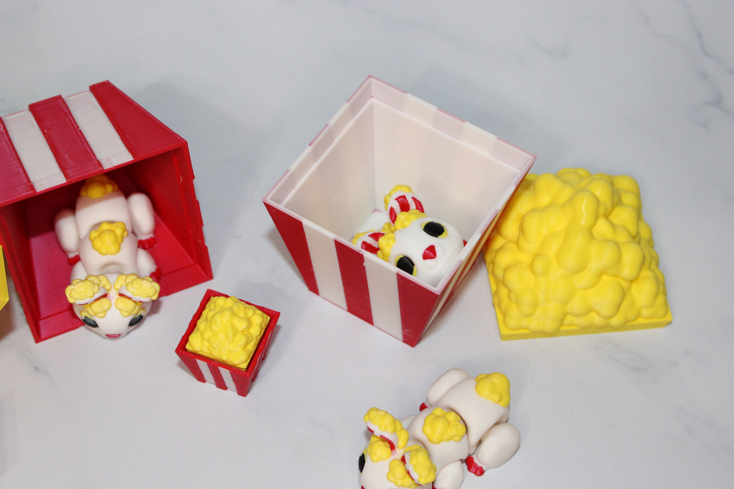 Hopcorn Bunny with Popcorn Container Options Articulated 3d Printed Figurine