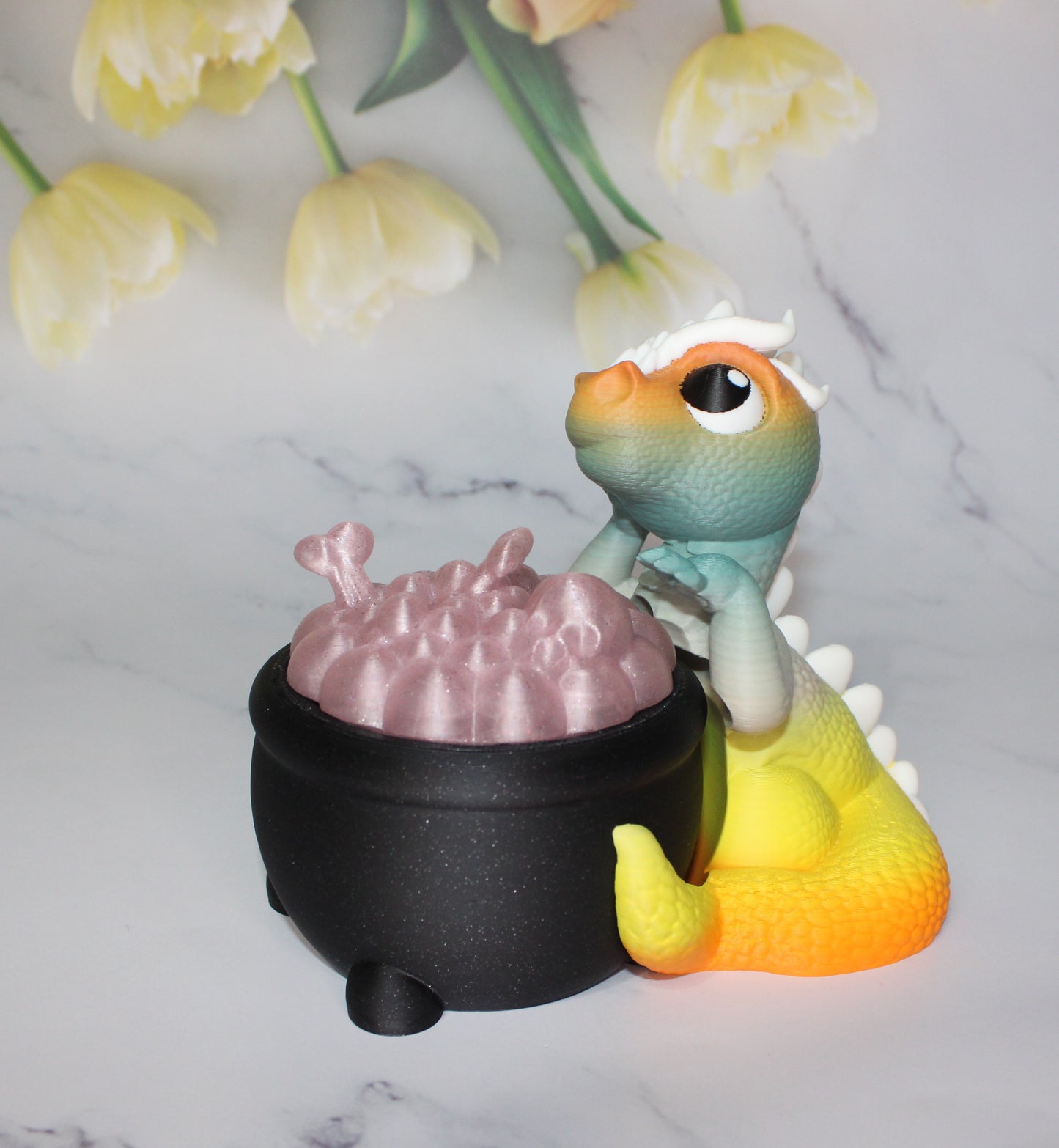 Dragon with Cauldron 5 inches Tall 3d Printed Figurine