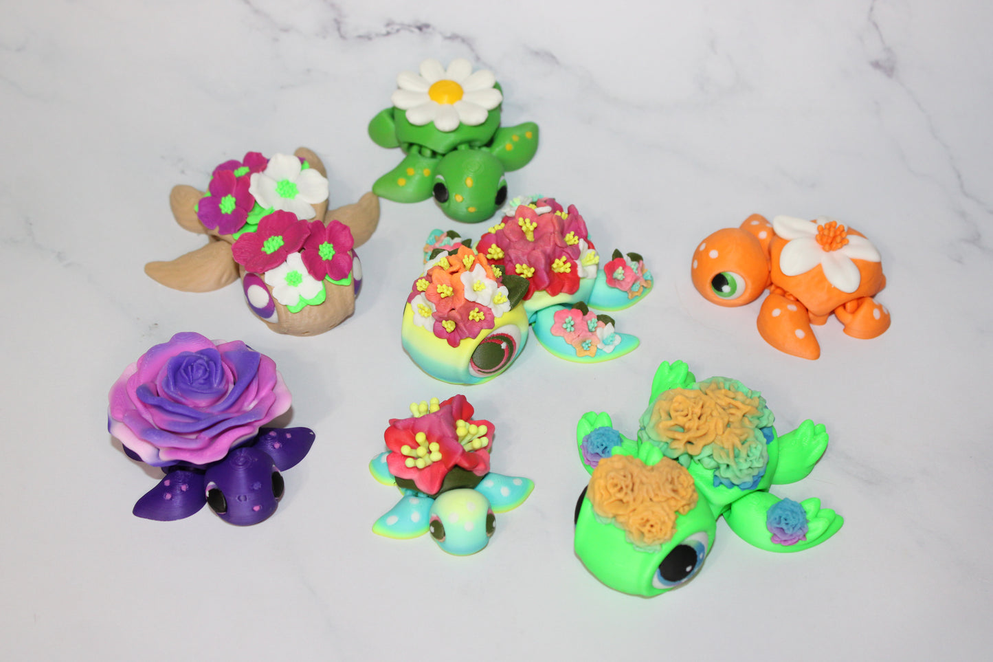 State Flower Turtles or Flower Turtles 3.5 inches Long Multiple Varieties to choose from-Articulated 3d Printed Figurine