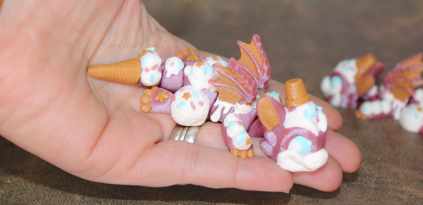 Ice Cream Dragon 3D Printed Articulated Figurine - Wonderland 3D Printing
