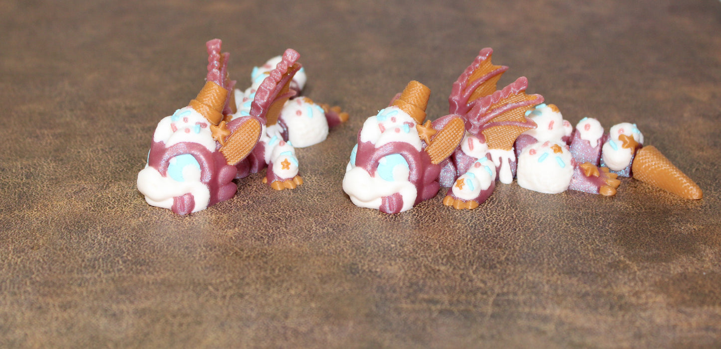 Ice Cream Dragon 3D Printed Articulated Figurine - Wonderland 3D Printing