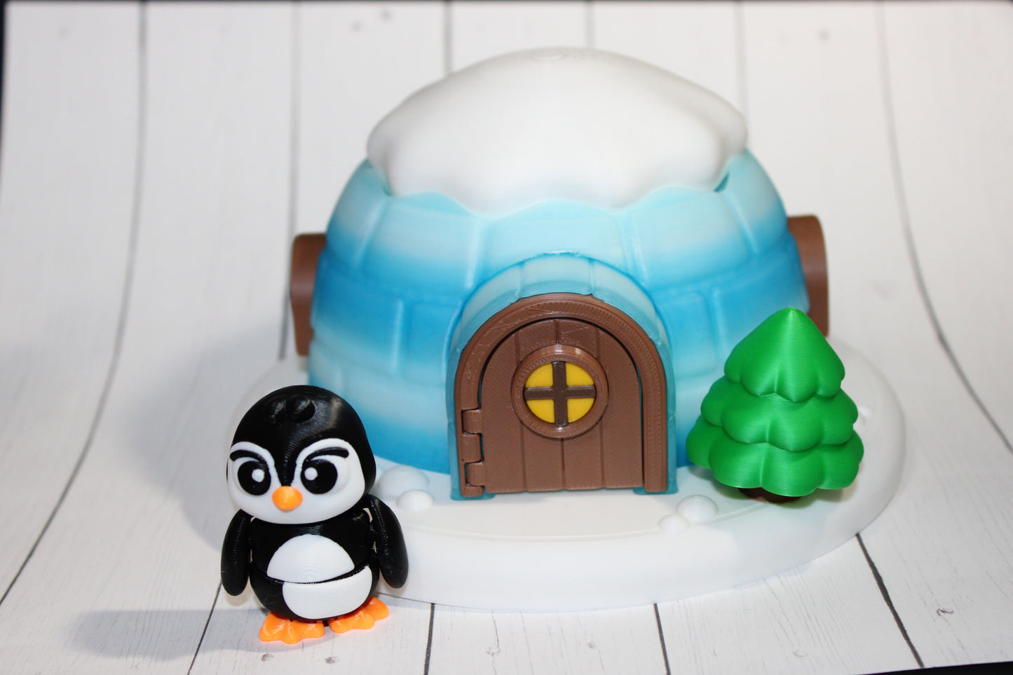 3D Printed Articulated Penguins (Set of 3) -with Igloo House