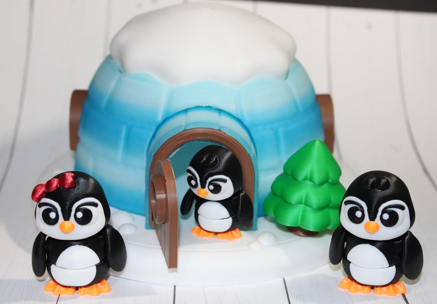 3D Printed Articulated Penguins (Set of 3) -with Igloo House