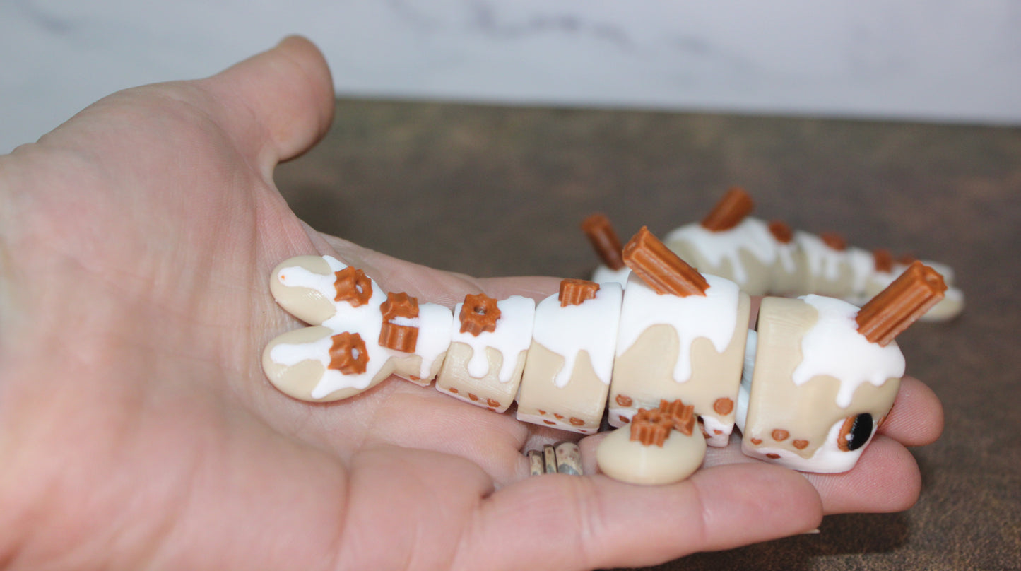 Cinnamon Bun Turtle or Bunny and Churro Narwhal 3D Printed Articulated Figurine