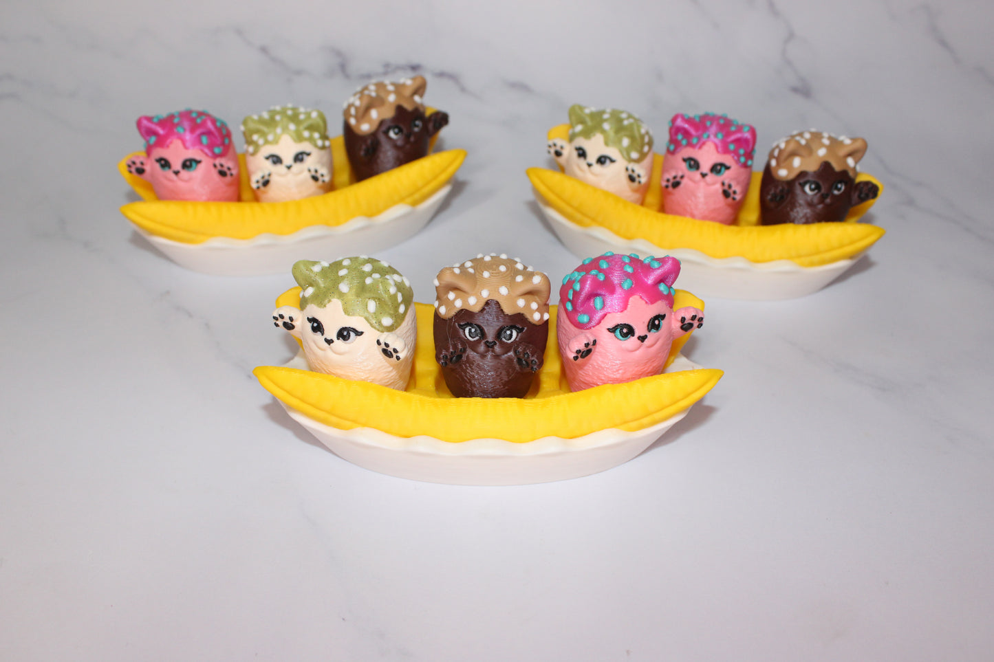 Banana Split Kitties 3D Printed Clicky Toy - Wonderland 3D Printing