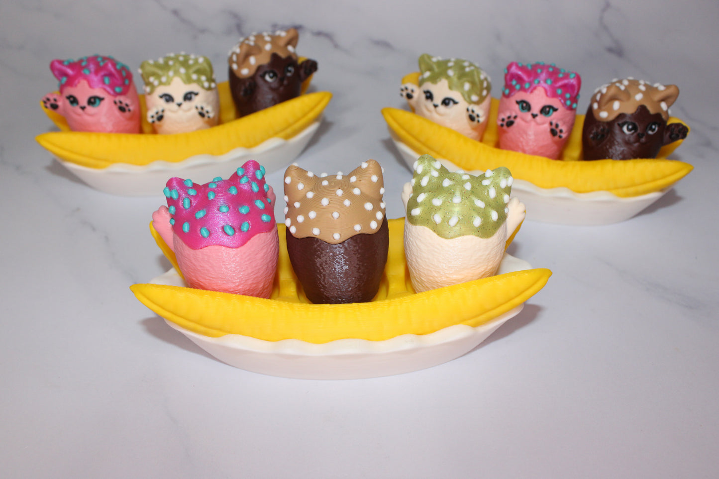 Banana Split Kitties 3D Printed Clicky Toy - Wonderland 3D Printing
