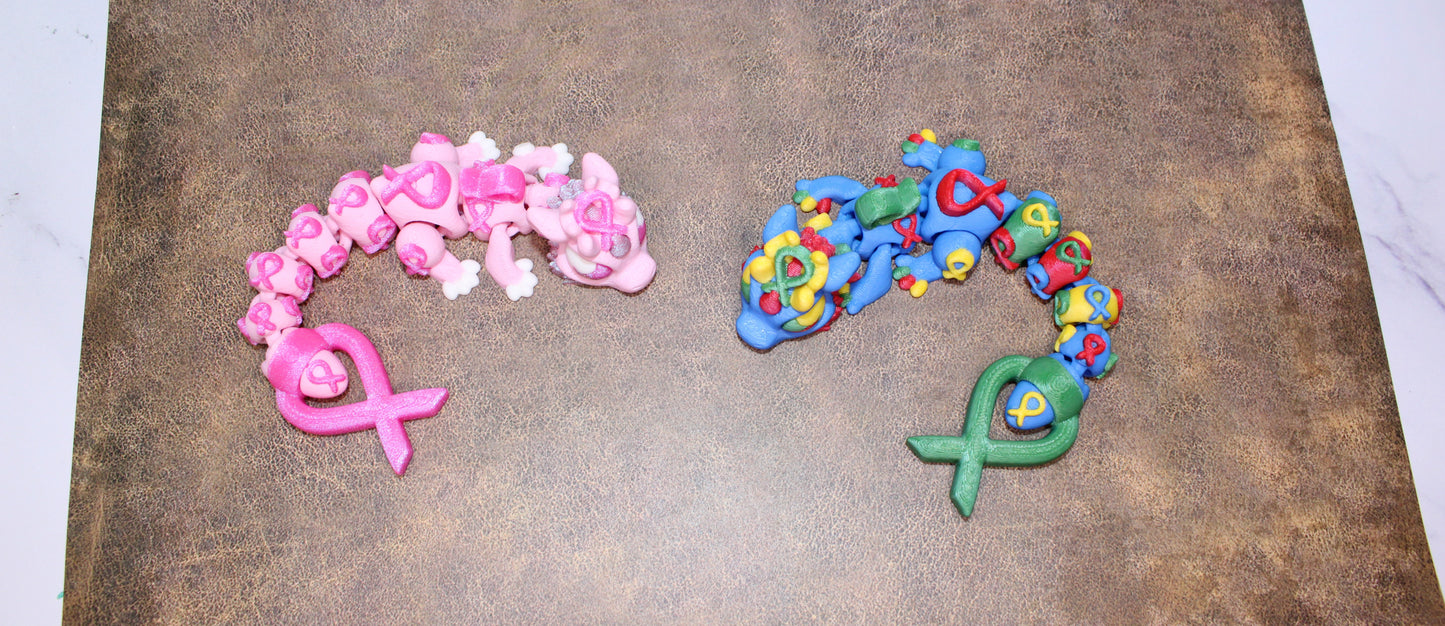 Infinity Dragon or Ribbon Awareness Dragons 3D Printed Articulated Figurine - Wonderland 3D Printing
