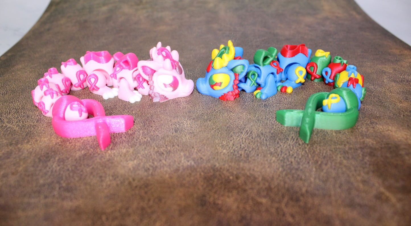 Infinity Dragon or Ribbon Awareness Dragons 3D Printed Articulated Figurine - Wonderland 3D Printing