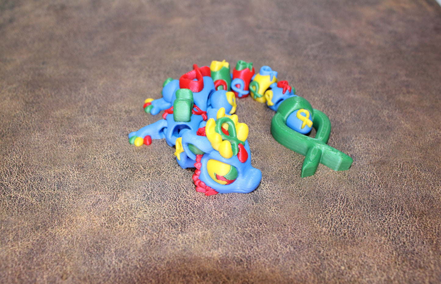 Infinity Dragon or Ribbon Awareness Dragons 3D Printed Articulated Figurine - Wonderland 3D Printing