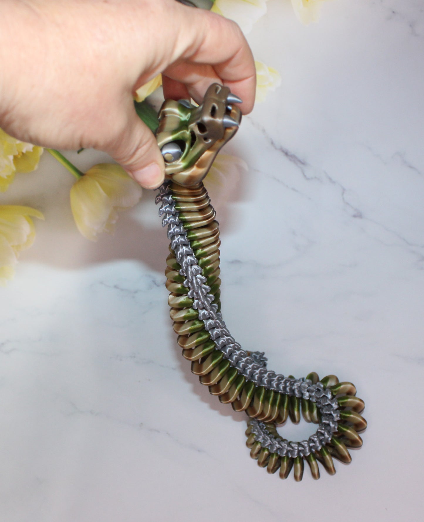 Bone Snake 3d printed articulated Flexi Fidget Toy - Wonderland 3D Printing