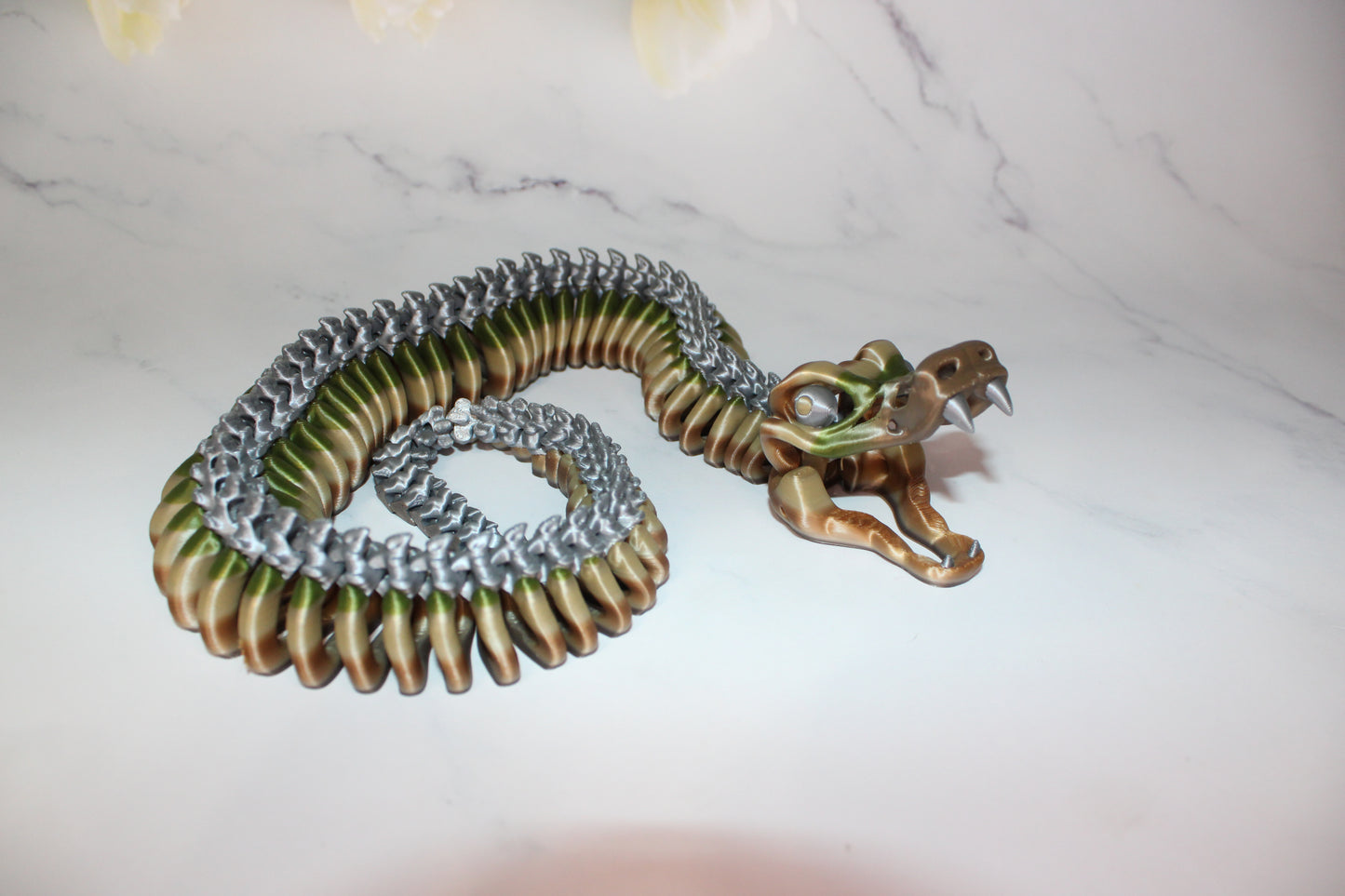 Bone Snake 3d printed articulated Flexi Fidget Toy - Wonderland 3D Printing