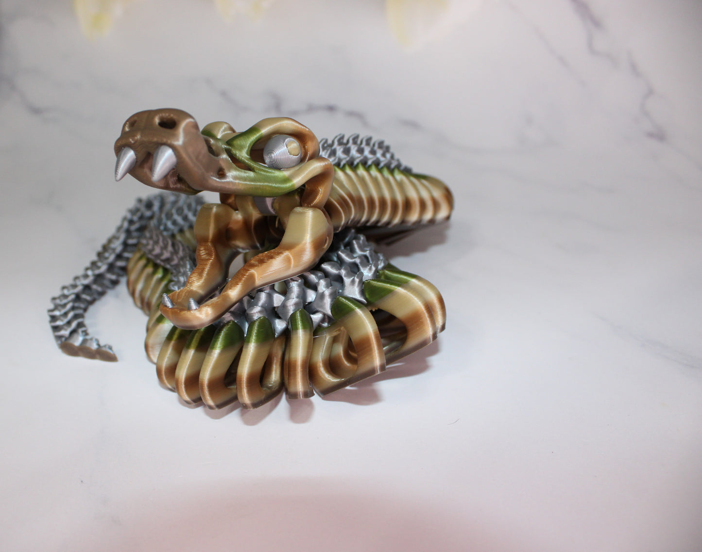 Bone Snake 3d printed articulated Flexi Fidget Toy - Wonderland 3D Printing