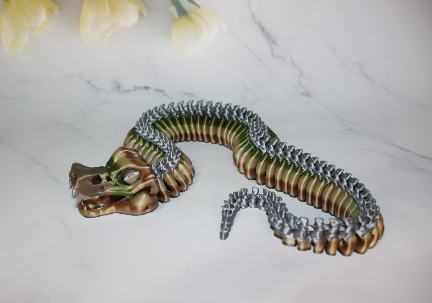 Bone Snake 3d printed articulated Flexi Fidget Toy - Wonderland 3D Printing