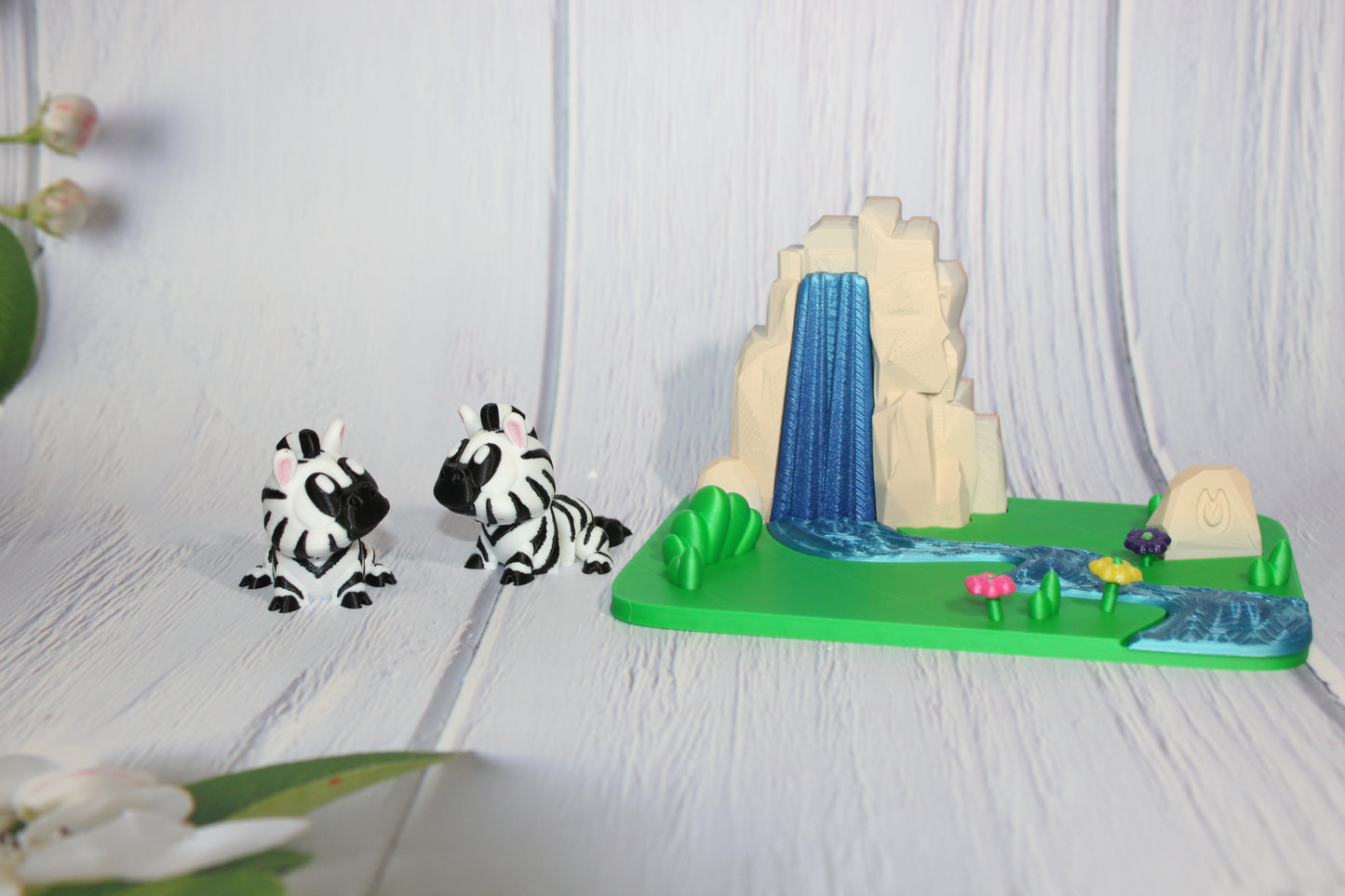 Zebras with Waterfall Play set-3D Printed Articulated