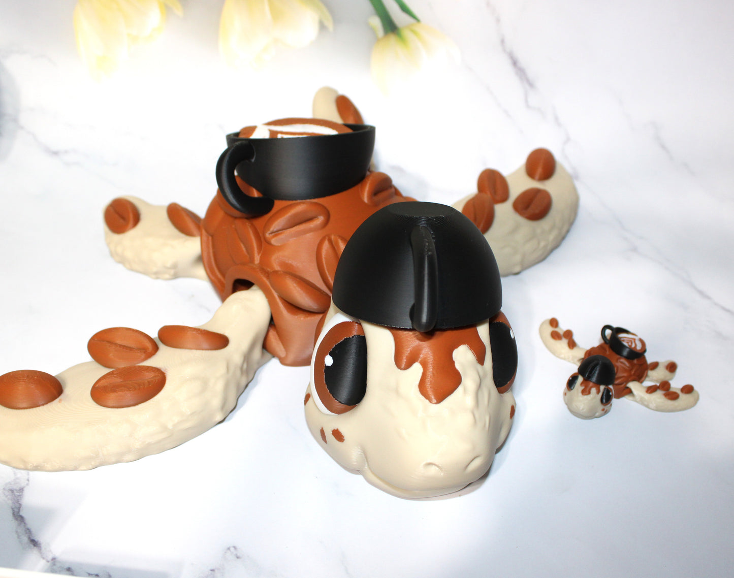Coffee Turtles 3D Printed Articulated Flexi Figurine - Wonderland 3D Printing