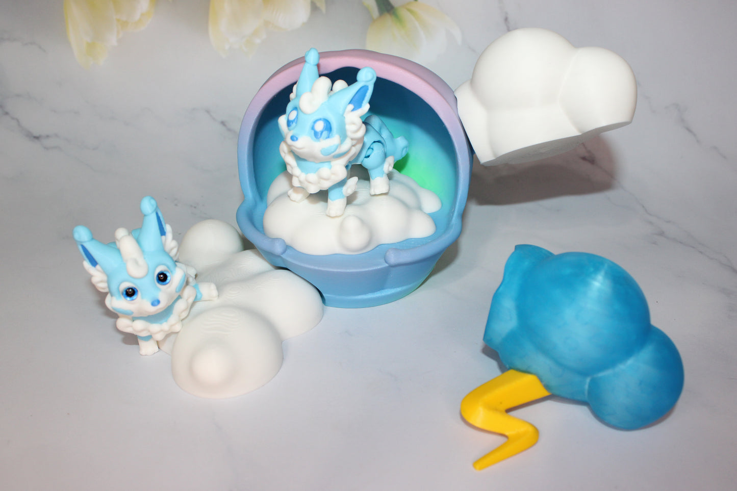 Cloud Fox with Cloud Options 3D Printed Articulated Flexi Figurine - Wonderland 3D Printing