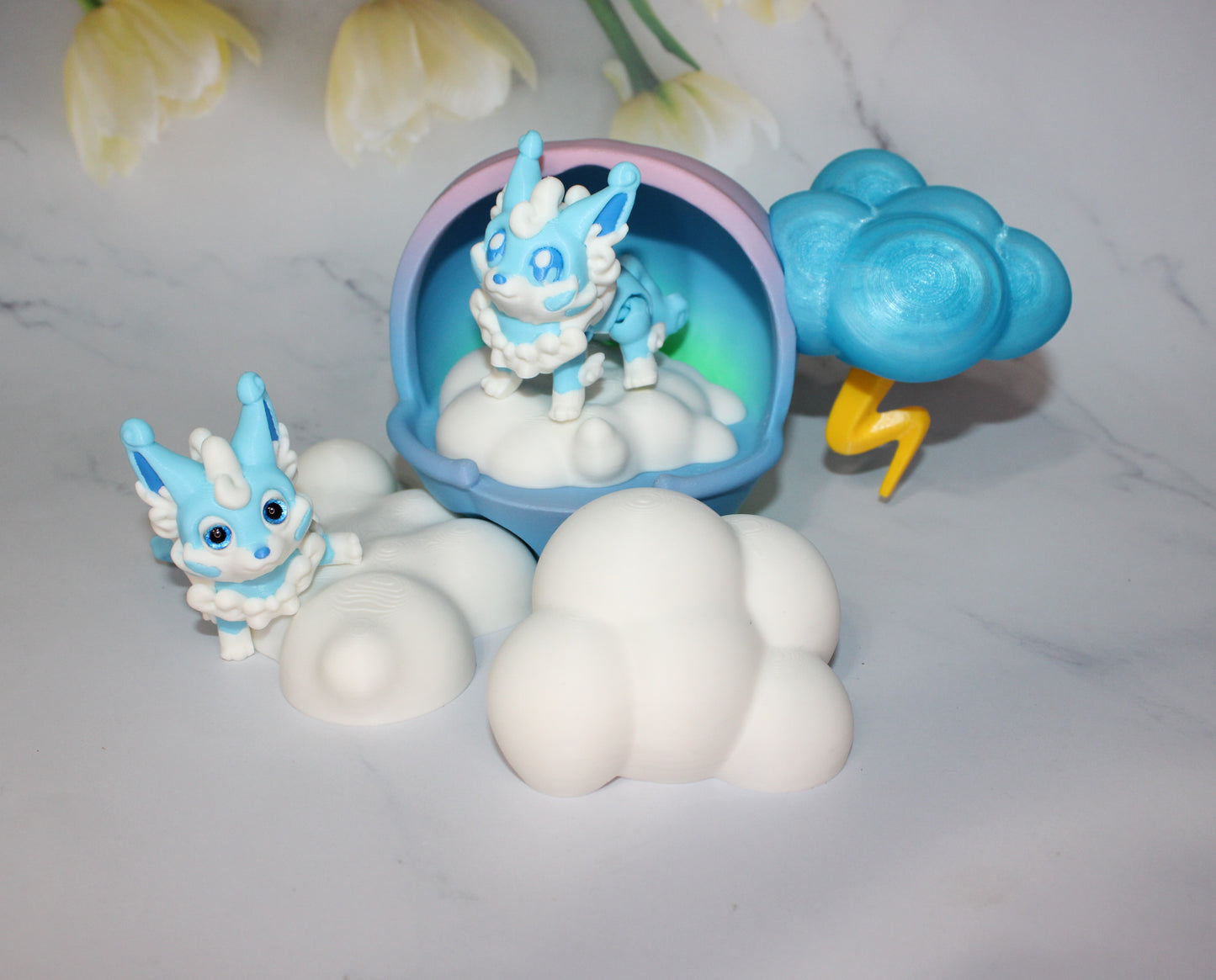 Cloud Fox with Cloud Options 3D Printed Articulated Flexi Figurine - Wonderland 3D Printing
