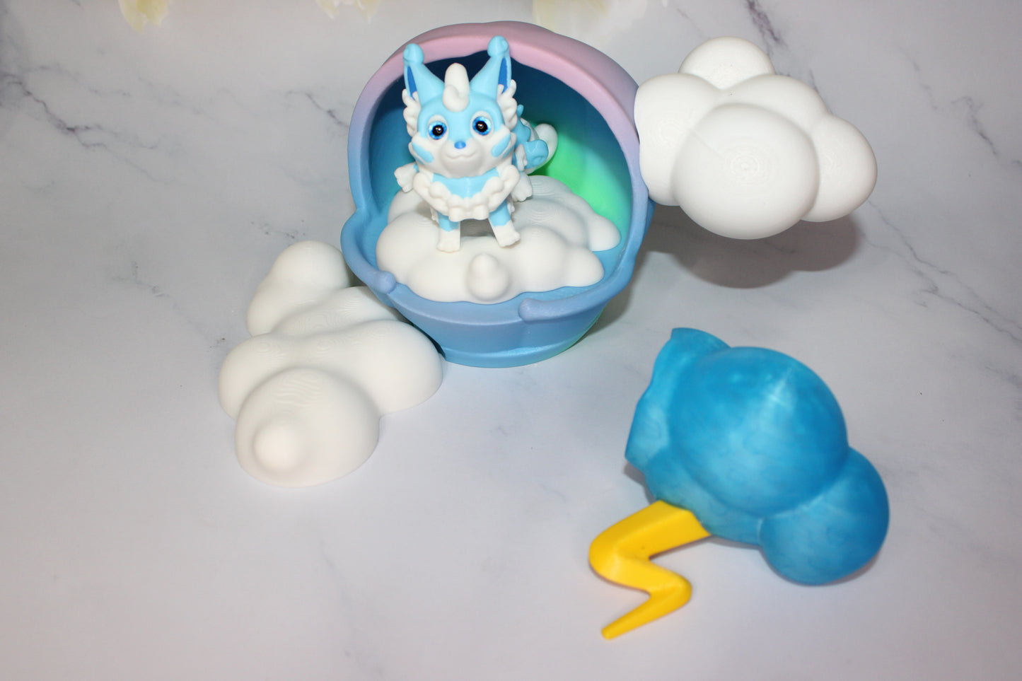 Cloud Fox with Cloud Options 3D Printed Articulated Flexi Figurine - Wonderland 3D Printing