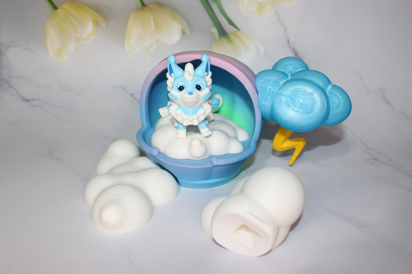 Cloud Fox with Cloud Options 3D Printed Articulated Flexi Figurine - Wonderland 3D Printing