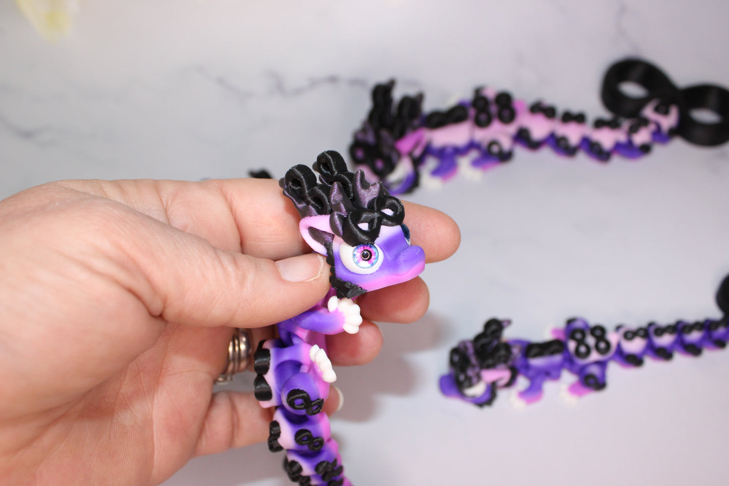 Infinity Dragon or Ribbon Awareness Dragons 3D Printed Articulated Figurine - Wonderland 3D Printing