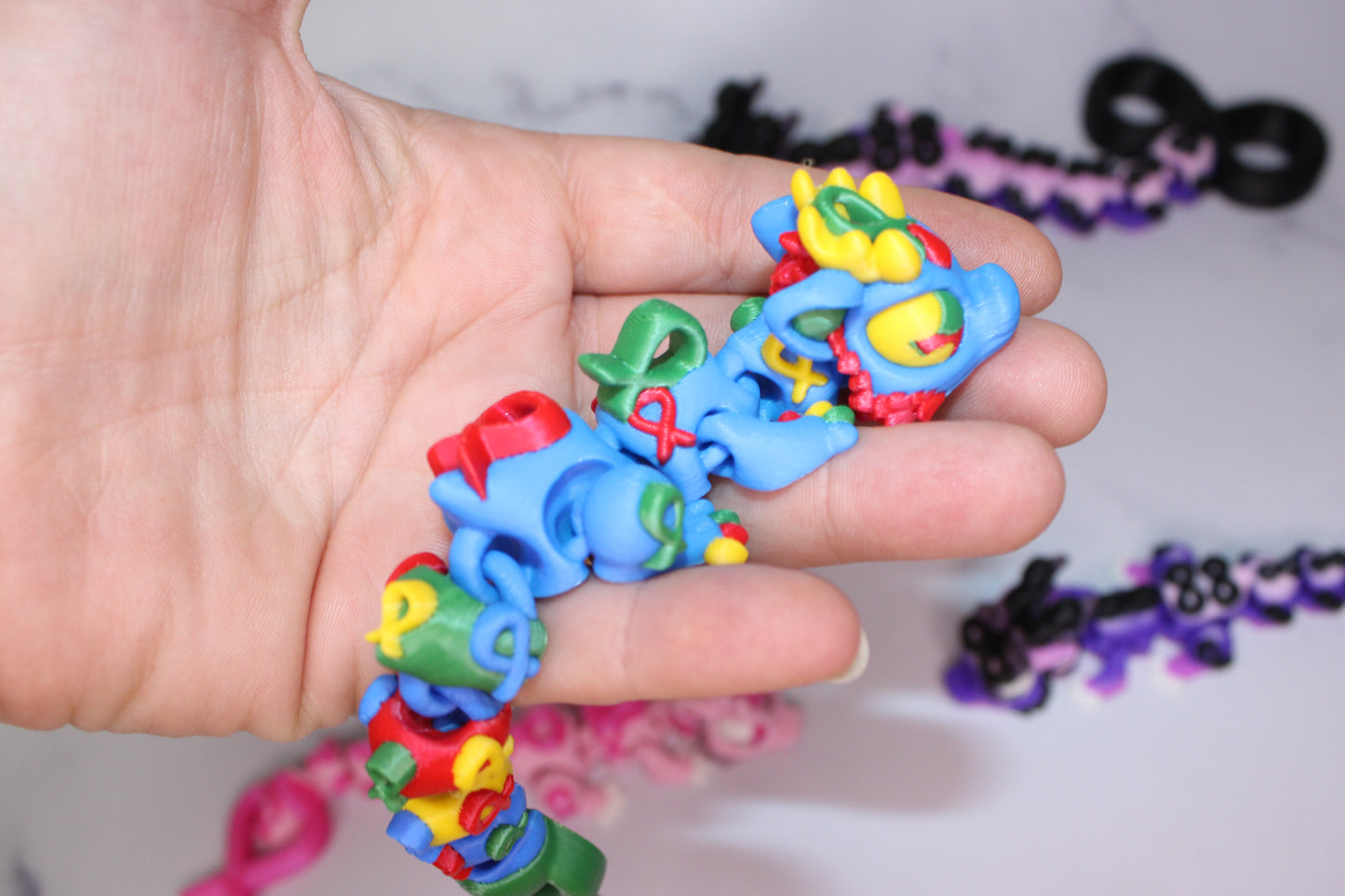 Infinity Dragon or Ribbon Awareness Dragons 3D Printed Articulated Figurine - Wonderland 3D Printing