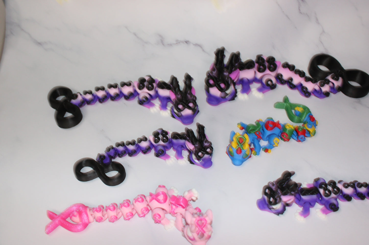 Infinity Dragon or Ribbon Awareness Dragons 3D Printed Articulated Figurine - Wonderland 3D Printing