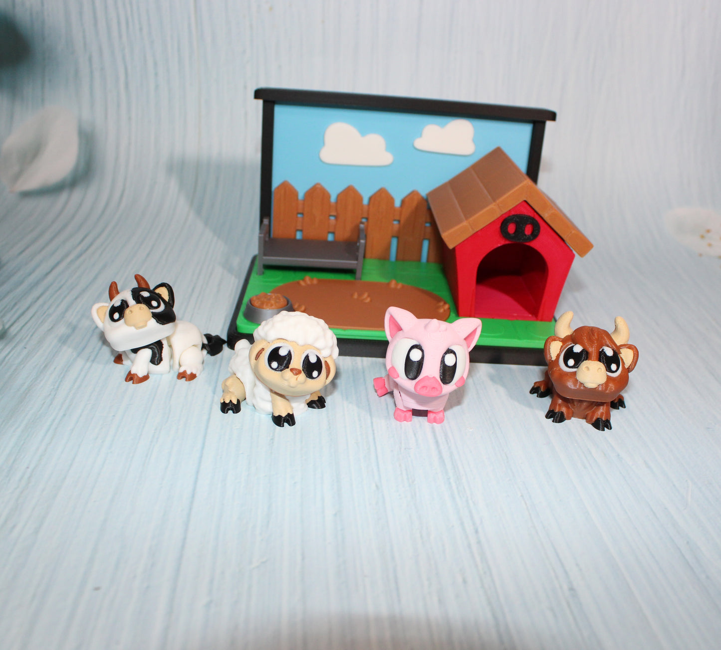 Flexi Piggy Playset -3D Printed Flexi Fidget- Comes with 4 Farm animals - Wonderland 3D Printing