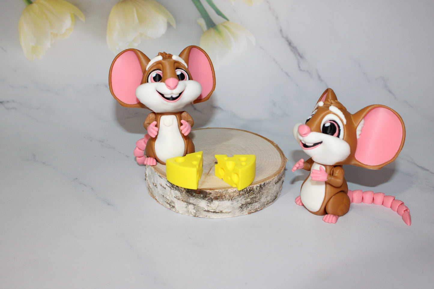 Mouse with Cheese 3D Printed Articulated Figurine - Wonderland 3D Printing