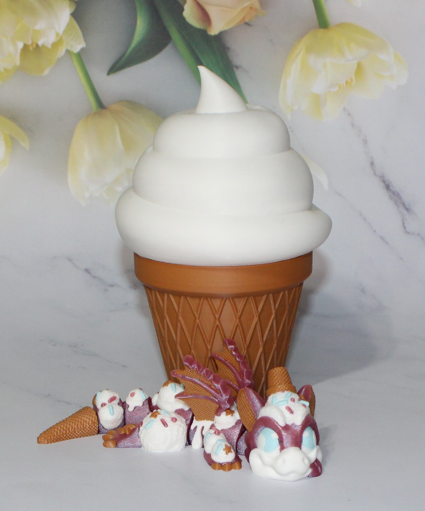 Ice Cream Dragon with Ice Cream Cone options 3D Printed Articulated Figurine - Wonderland 3D Printing