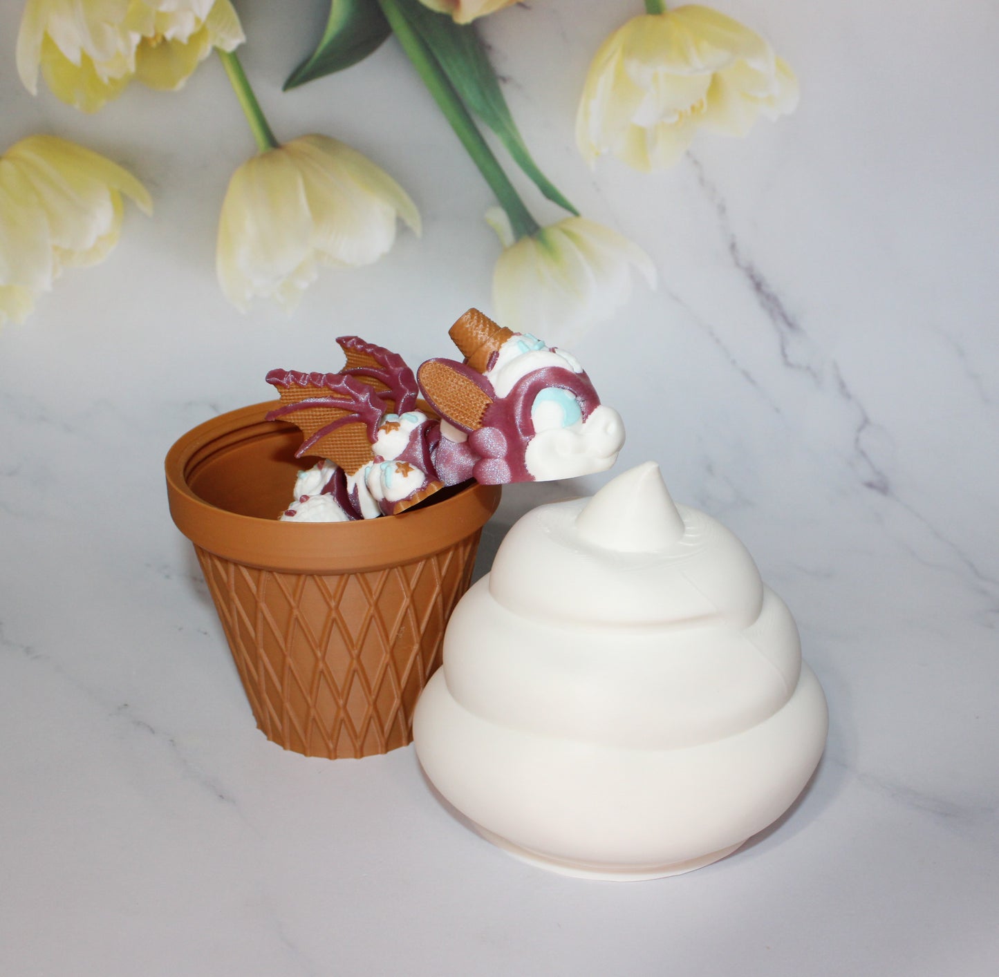 Ice Cream Dragon with Ice Cream Cone options 3D Printed Articulated Figurine - Wonderland 3D Printing