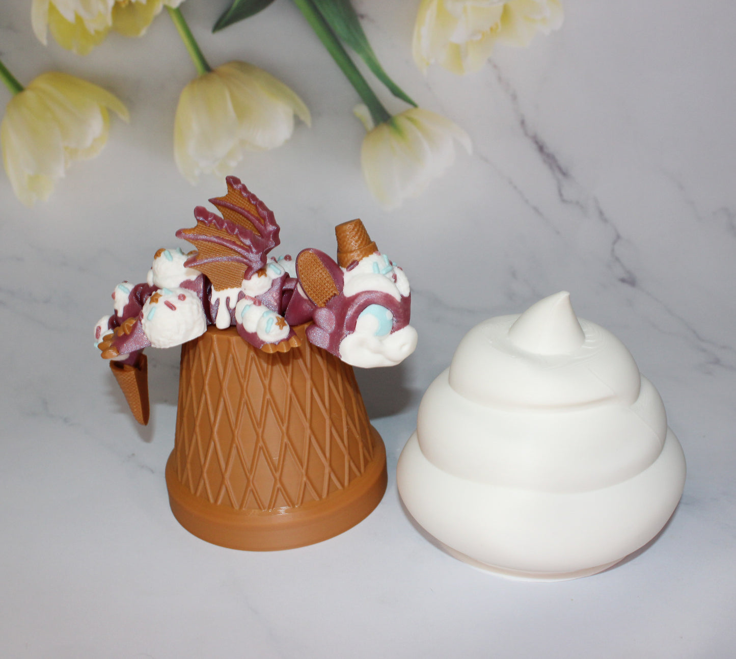 Ice Cream Dragon with Ice Cream Cone options 3D Printed Articulated Figurine - Wonderland 3D Printing