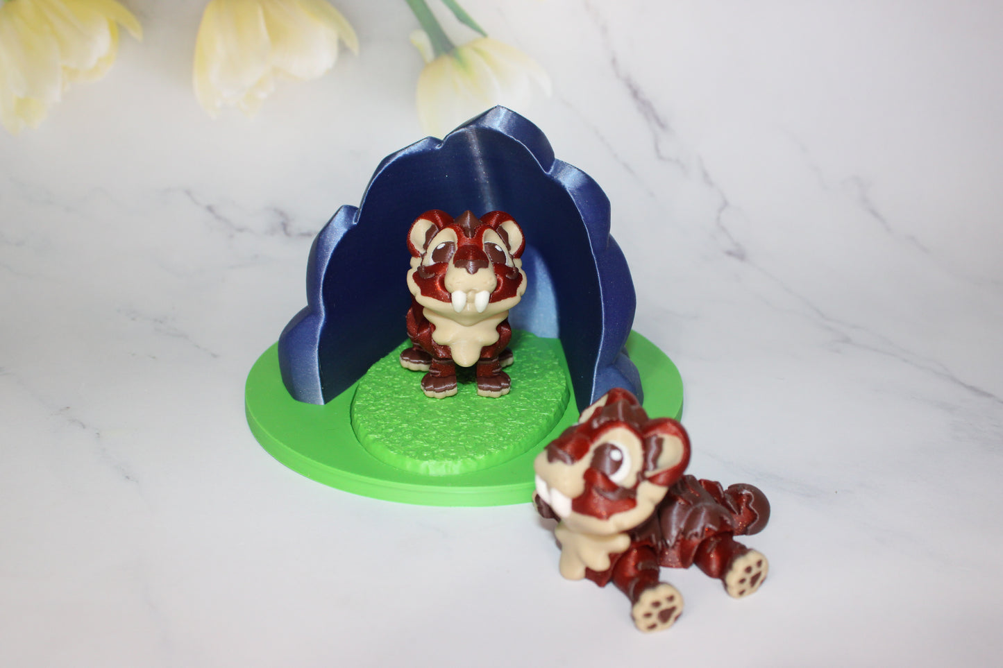 Ice Cream Sabretooth with Ice Cream Cone Options or Classic Sabretooth with Cave Options 3D Printed Articulated Flexi Figurine - Wonderland 3D Printing