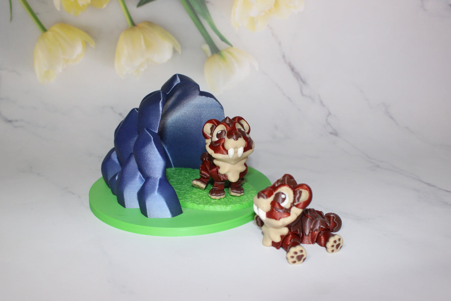 Ice Cream Sabretooth with Ice Cream Cone Options or Classic Sabretooth with Cave Options 3D Printed Articulated Flexi Figurine - Wonderland 3D Printing