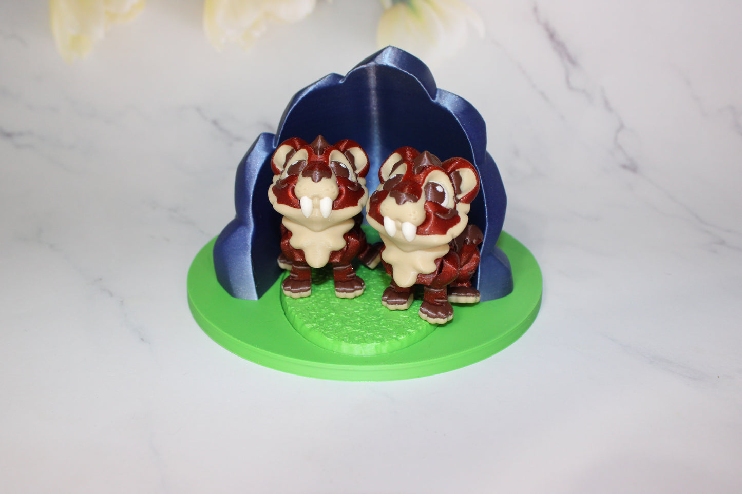 Ice Cream Sabretooth with Ice Cream Cone Options or Classic Sabretooth with Cave Options 3D Printed Articulated Flexi Figurine - Wonderland 3D Printing