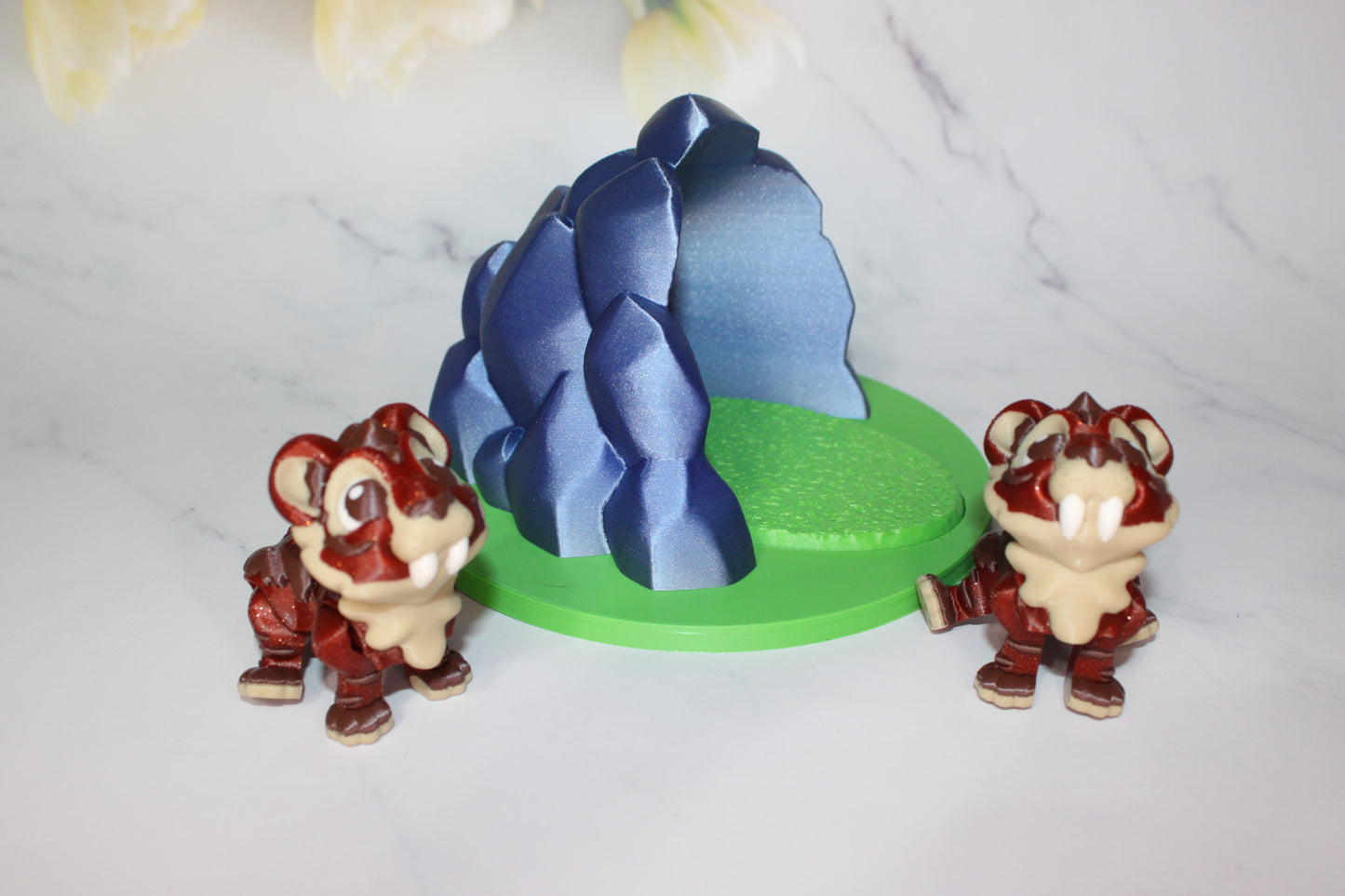 Ice Cream Sabretooth with Ice Cream Cone Options or Classic Sabretooth with Cave Options 3D Printed Articulated Flexi Figurine - Wonderland 3D Printing