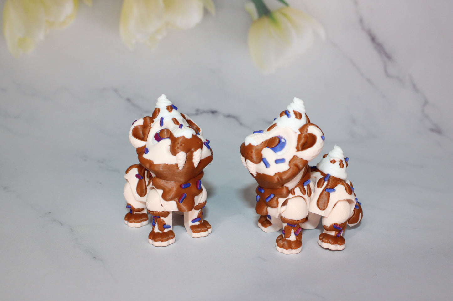 Ice Cream Sabretooth with Ice Cream Cone Options or Classic Sabretooth with Cave Options 3D Printed Articulated Flexi Figurine - Wonderland 3D Printing