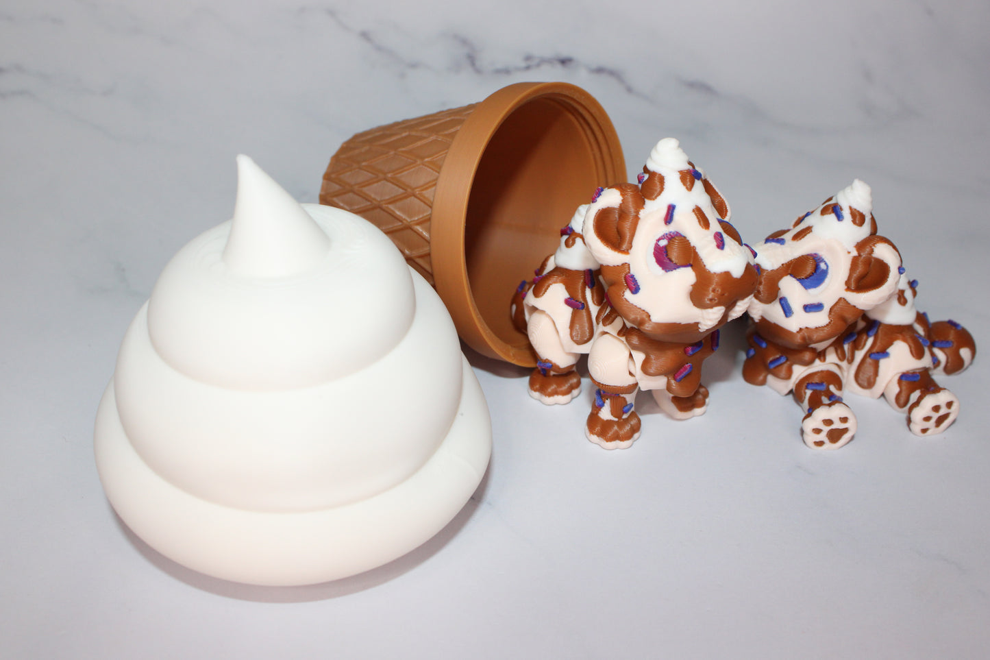 Ice Cream Sabretooth with Ice Cream Cone Options or Classic Sabretooth with Cave Options 3D Printed Articulated Flexi Figurine - Wonderland 3D Printing