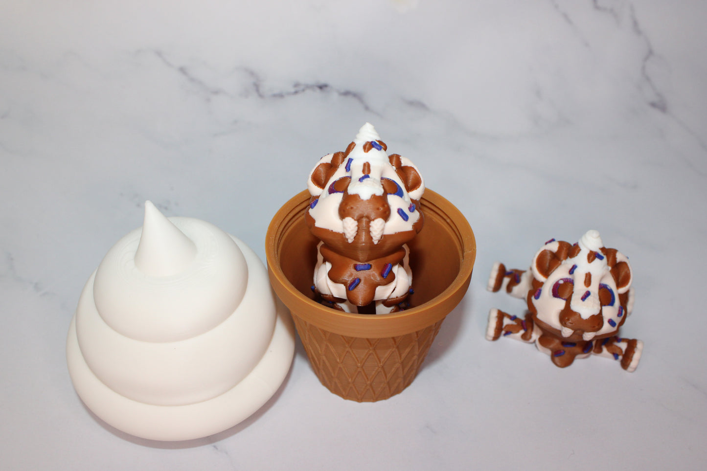 Ice Cream Sabretooth with Ice Cream Cone Options or Classic Sabretooth with Cave Options 3D Printed Articulated Flexi Figurine - Wonderland 3D Printing