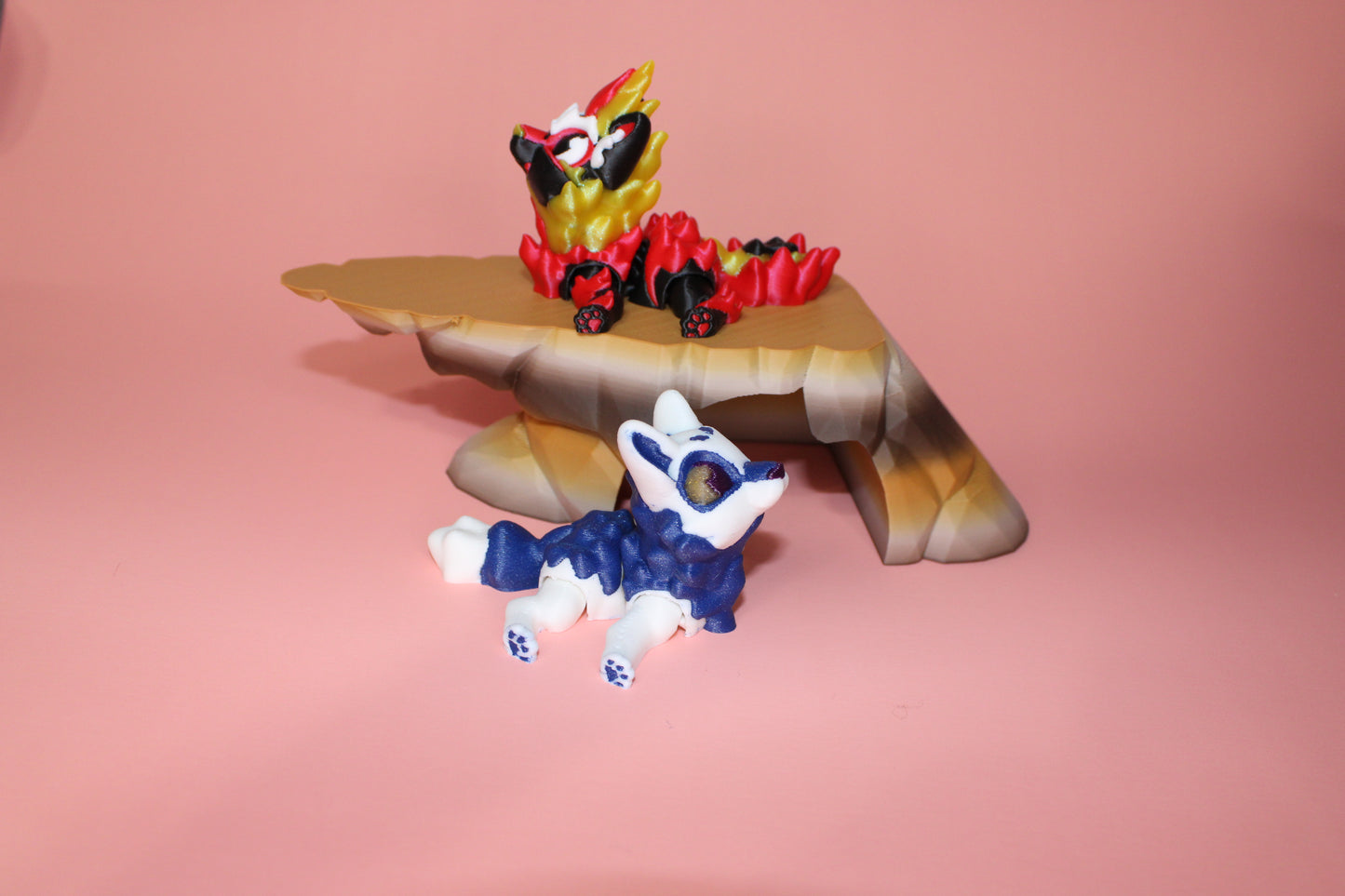 Dawn the Dire Wolf, Dire Fire Wolf, and Dire Wolf Rock 3D Printed Articulated Figurine-Sold Separately or as a Set - Wonderland 3D Printing