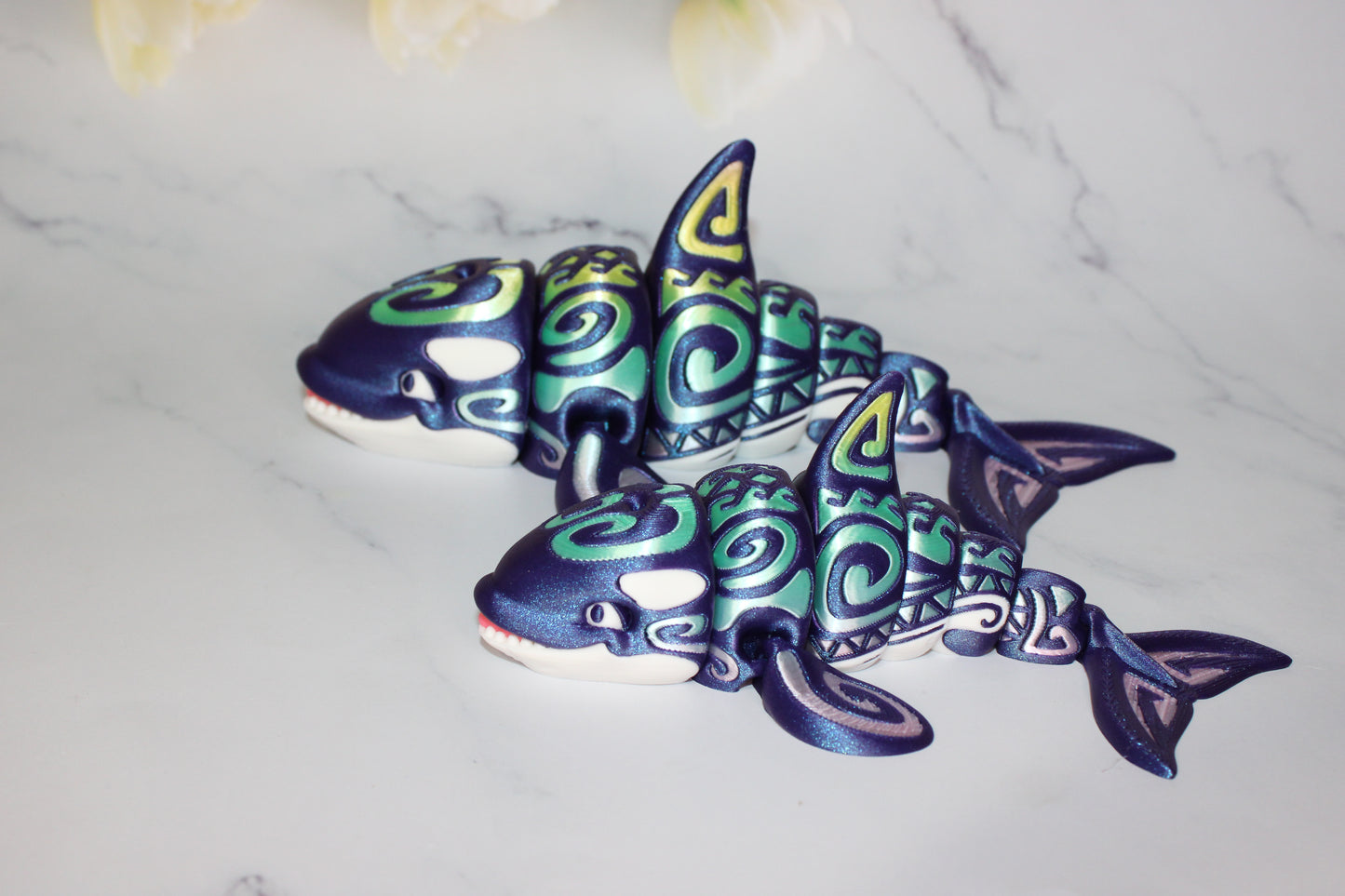 Tattooed Orca 3D Printed Articulated Flexi Fidget - Wonderland 3D Printing