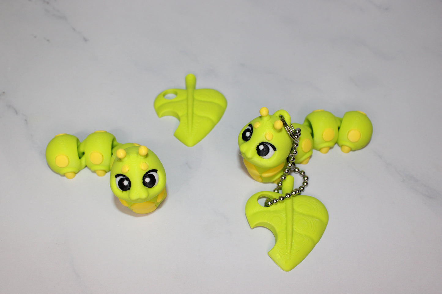 Caterpillar with Leaf or Keychain options 3D Printed Articulated Flexi Fidget