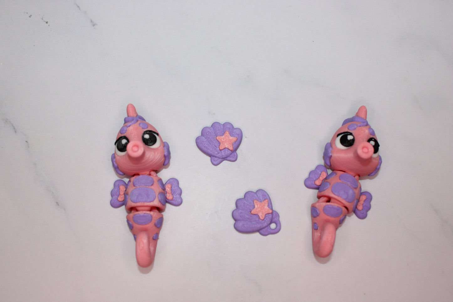 Seahorse and Shell with Keychain options 2.5 inches 3D Printed Articulated Flexi Fidget