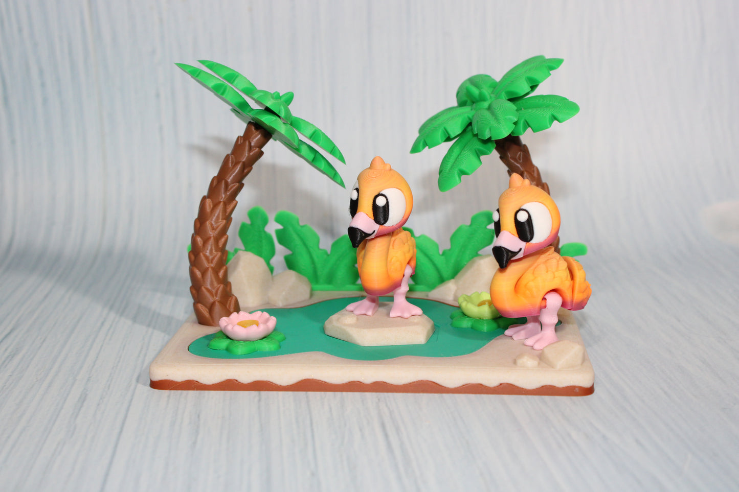 Flexi Flamingo and Mini Lagoon Showcase-3D Printed Flexi Fidget- Comes with 2 Flamingos - Wonderland 3D Printing