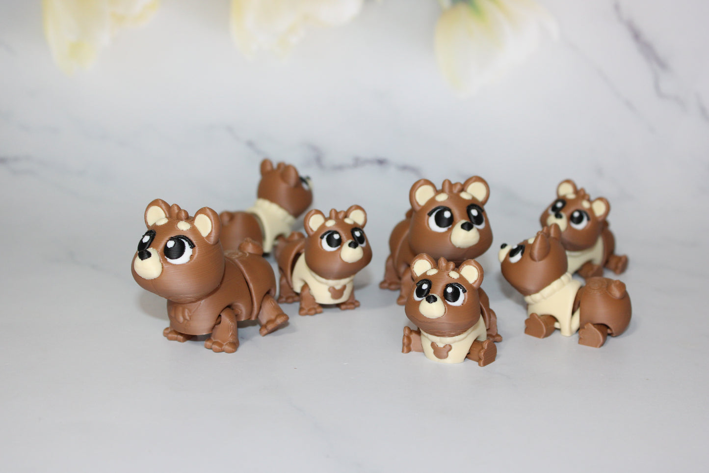 Mama and Baby Bear 8 Piece Set 3D Printed Articulated Flexi Fidget - Wonderland 3D Printing