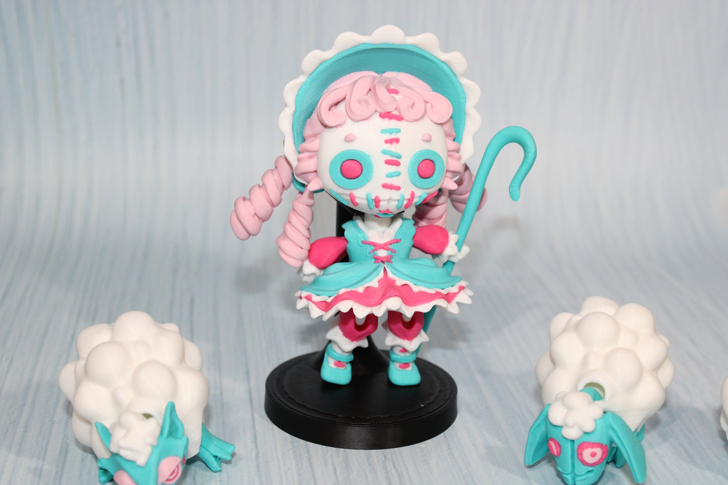 3d Printed Sheeperdess flexi fidget figurine 4.5" tall comes with stand and 3 sheep - Wonderland 3D Printing